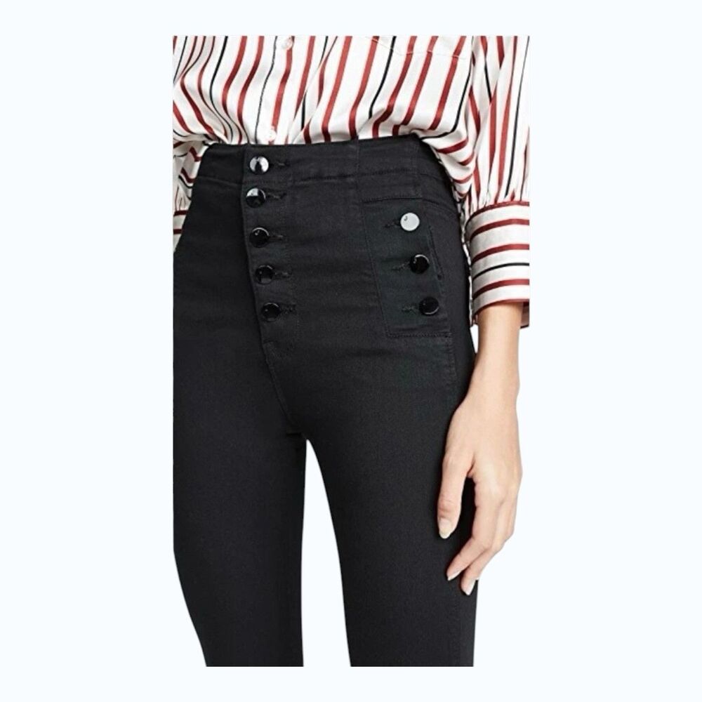 J Brand "Natasha" High-Rise Skinny, Seriously Black, Sz 25 Shiny Black Buttons